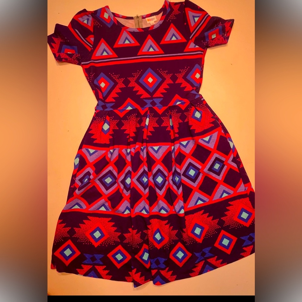 LulaRoe Amelia Patterned Dress - Red and Blue